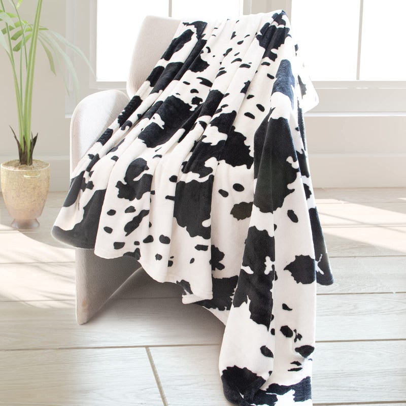 HSEEC Cow Print Blanket Warm Plush Cute Throw Soft Fleece Flannel Lightweight Black & White Blankets for Living Rooms Sofa Bedroom All Seasons Decor Cow Gifts for Adults Kids Teens 50"" x 60"" - Image 1